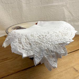 4 Vintage White Cotton Linen and Battenburg Lace Cloth Doily